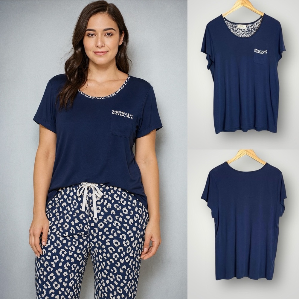 Oscar De La Renta Pajama Top Short Sleep Pocket Tee Scoop Neck